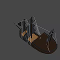 Wooden Pirate Ship With Black Sails Masts And Jolly Roger Flag