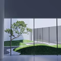 Indoor Garden Landscape View Through Large Glass Windows With Palm Trees And Colorful Plants