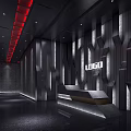Stylish Modern Bar Interior With Red Lighting Black Walls And Reception Counter