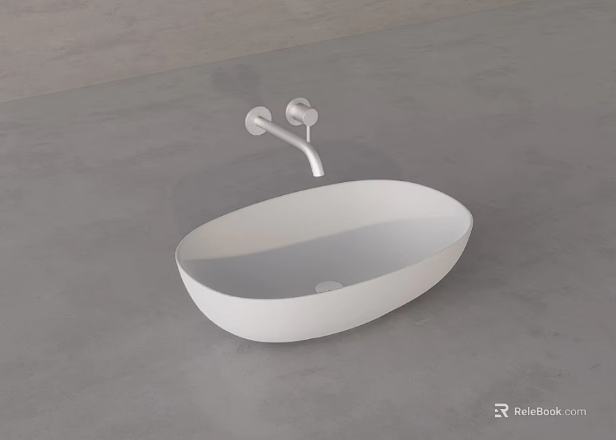 White Oval Shaped Washbasin With Silver Faucet On Gray Countertop 3d model 
