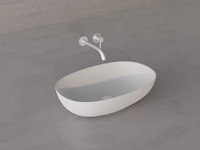 White Oval Shaped Washbasin With Silver Faucet On Gray Countertop 3d model