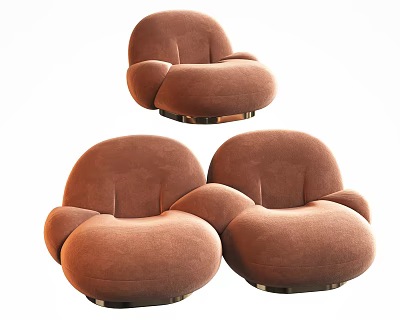 Modern Brown Rounded Sofa Set with Plush Velvet Upholstery and Comfortable Seating 3d model