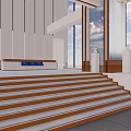 Modern Front Desk Reception Area Design With Large Windows Staircase And Green Plants