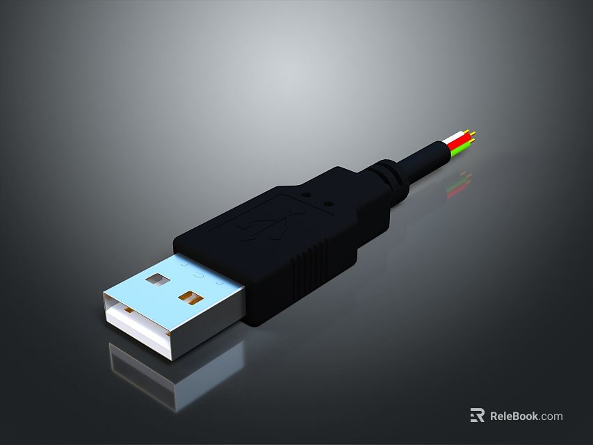 Black USB Cable with USB Connector for Data Transfer and Daily Charging Use 3d model 