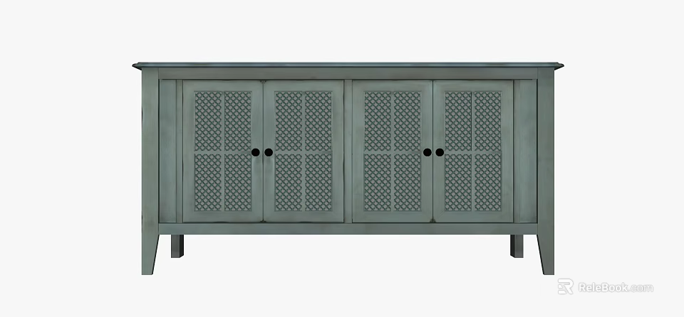 Light Green Entryway Console Cabinet with Grid Pattern Doors and Minimalist Design Storage Furniture 3d model 