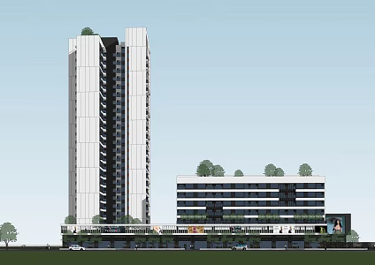 Modern Commercial Street High-rise Residential Multi-storey Apartment 3d model