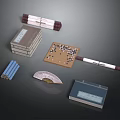 Traditional Chinese Cultural Items Including Books Go Board Fan And Bamboo Slips