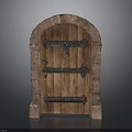 Vintage Arched Wooden Door With Red Brick Frame And Metal Hardware