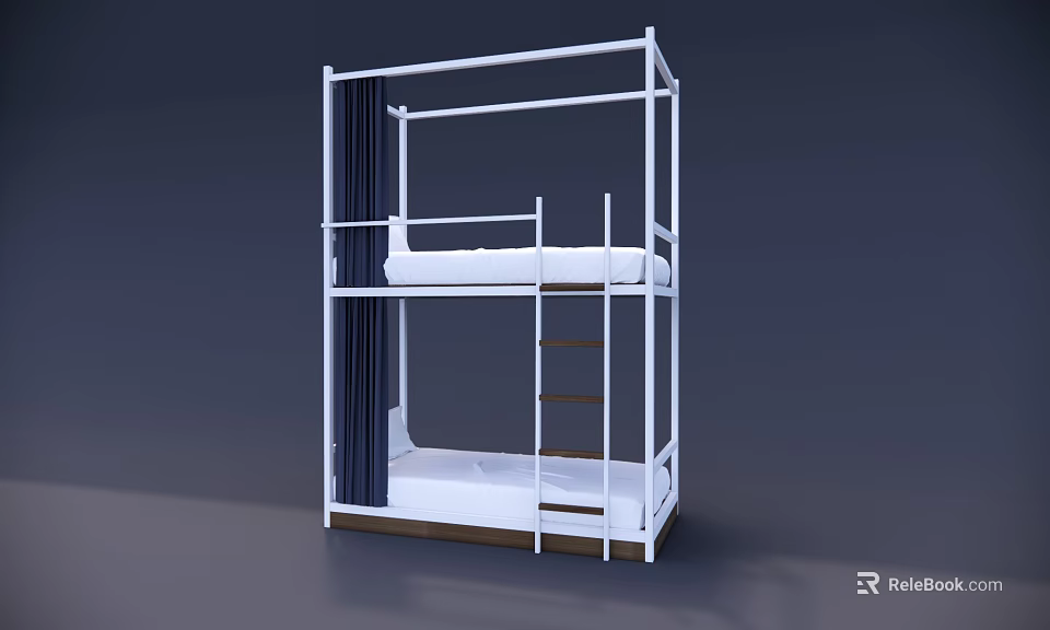 Modern Bunk Bed With White Frame Ladder And Lower Sleeping Area 3d model
