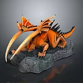 Orange Dragon Game Movie Character With Long Fangs Wings And Spikes Perched On Rock