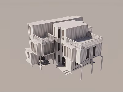 Modern Container Building Design With Stacked Units Balconies And Open Windows 3d model