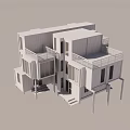 Modern Container Building Design With Stacked Units Balconies And Open Windows 3d model