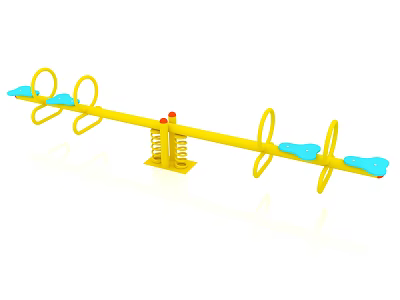 Yellow Seesaw With Blue Seats And Spring Base For Kids Playground 3d model