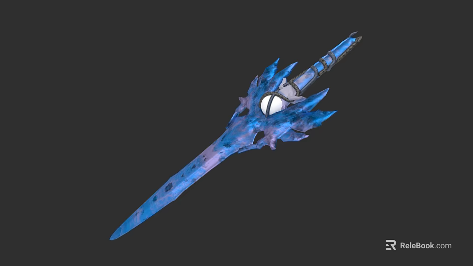 Blue Ice Themed Fantasy Sword With Glowing Orb And Crystal Accents 3d model 