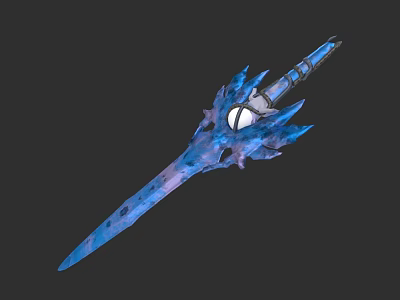 Blue Ice Themed Fantasy Sword With Glowing Orb And Crystal Accents 3d model