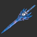 Blue Ice Themed Fantasy Sword With Glowing Orb And Crystal Accents