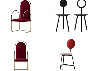 Modern Accent Chairs With Red Black Upholstered Seats And Metal Frames 3d model