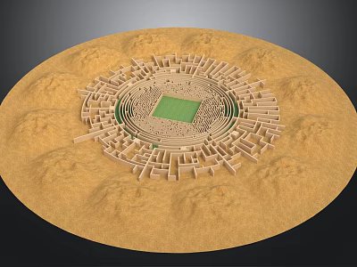 Educational Circular Children's Maze Toy With Green Center Sand Colored Base And Intricate Paths 3d model