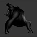 Black Muscular Gorilla Crouching with Open Mouth and Exposed Teeth 3D Rendering on Gray Background
