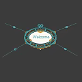 Welcome Sign With Decorative Frame Ornamental Lines And Blue Gold Accents