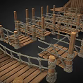 Rustic Wooden Walkway Structure With Intertwined Rope Railings And Support Posts 3d model