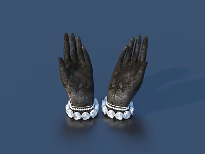 Decorative Wrist Bracelets Displayed On Black Hand Models With White Beads And Diamonds 3d model