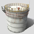 Industrial Metal Storage Tank With Yellow Railings Ladder And Platform Structure