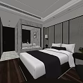 Modern Hotel Room Interior With Comfortable Bed Flat Screen TV Wooden Floor And Decorative Lighting