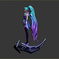 Fantasy 3D Character Model With Blue Hair Purple Boots Magic Staff And Geometric Base