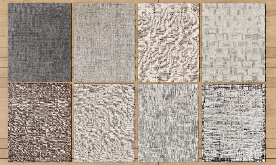 Square Rugs Showcase with Various Patterns Textures and Neutral Colors 3d model