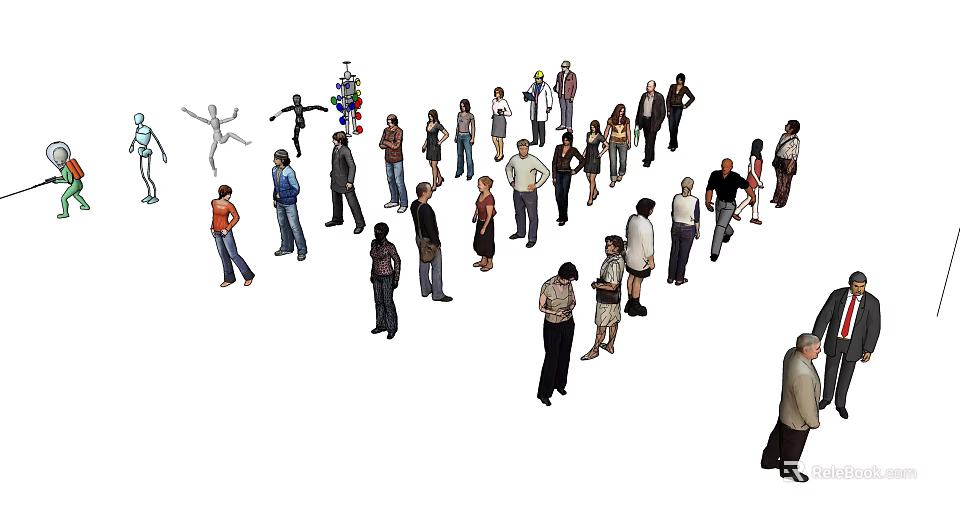 Diverse Group Of People With Different Poses And Outfits 3d model 