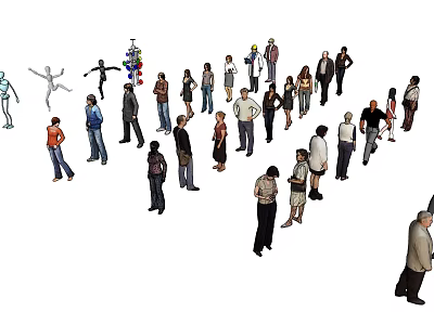 Diverse Group Of People With Different Poses And Outfits 3d model