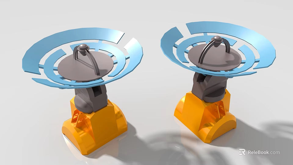 Two Industrial Equipment Units With Blue Annular Components And Yellow Base 3d model 