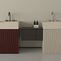 Two Tone Vanity Washbasins With Red Beige Cabinets Central Cabinet Toiletries