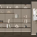 Modern Multi Layered Wooden Shelf Interior With Books Decorative Items And Sculptures