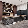 Modern Office Featuring Dark Wooden Bookshelves Desk Computer Chair Floor To Ceiling Windows And Carpet