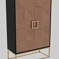 Modern Wooden Wardrobe With Geometric Pattern Gold Handle Black Frame And Gold Stand