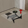 Modern Glass Coffee Table With Two Books Plate Green Vegetables And Red Mushroom Shaped Object