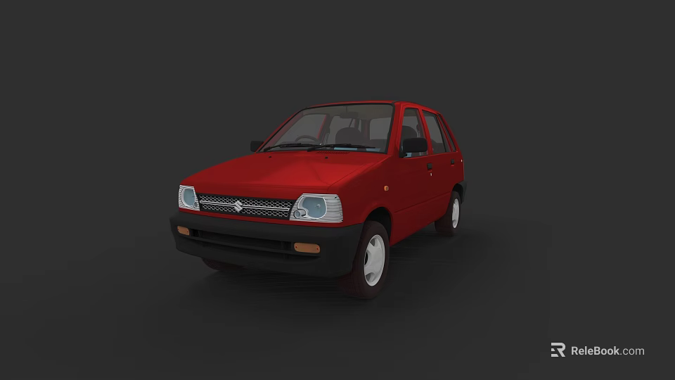Red Suzuki Compact Car Front View With Headlights And Dark Background 3d model 