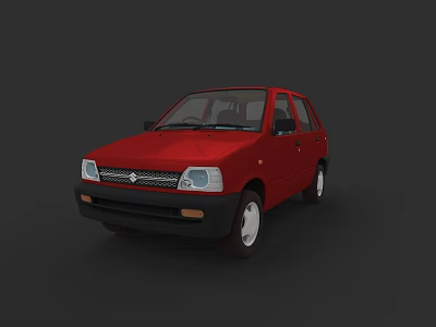 Red Suzuki Compact Car Front View With Headlights And Dark Background 3d model