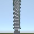 Modern Spiral Tower With Glass Facade Architectural Design Against Blue Sky