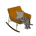 Modern Orange Rocking Leisure Chair With Geometric Pillow And Striped Blanket