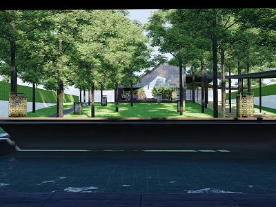 Tranquil Garden Landscape Design With Lush Trees Green Lawn And Modern Architecture 3d model