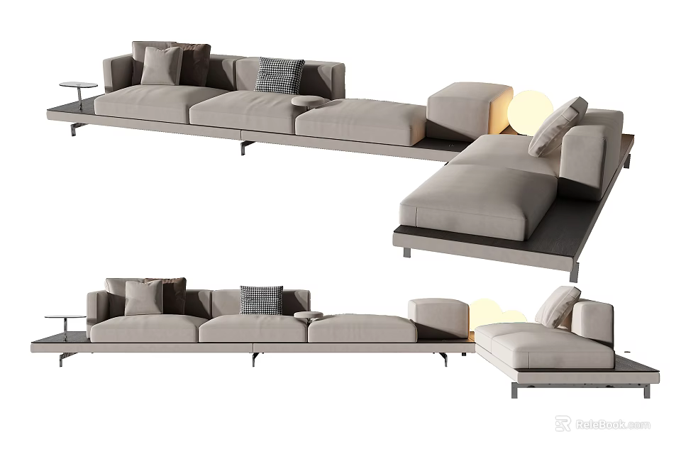 Modern Light Gray Sectional Sofa With Modular Design And Plush Cushions 3d model