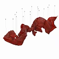 Red Wrinkled Hanging Ornament Suspended by Thin Threads for Home Decor