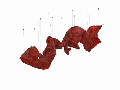 Red Wrinkled Hanging Ornament Suspended by Thin Threads for Home Decor 3d model