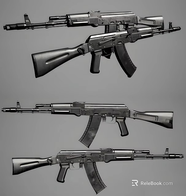 Three Military Rifles Showcased In Various Angles With Classic Black Design 3d model 