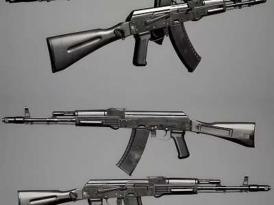 Three Military Rifles Showcased In Various Angles With Classic Black Design 3d model