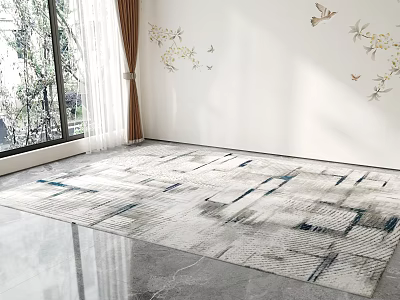 Square Area Rug With Geometric Pattern In Bright Room With Large Window 3d model
