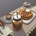 Delicious Breakfast Spread Featuring Waffle Bacon Fried Egg Fresh Berries Ice Cream Coffee And Milkshake